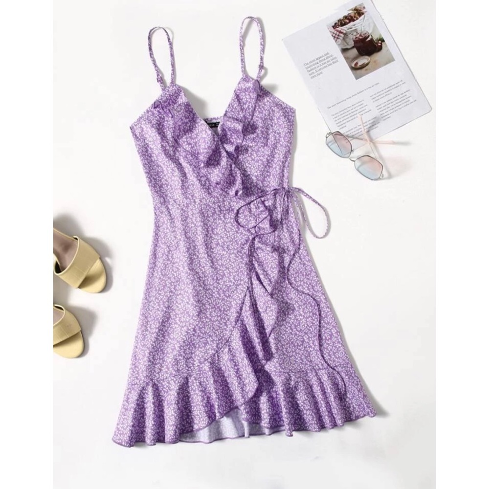 Trim wrap tie floral dress